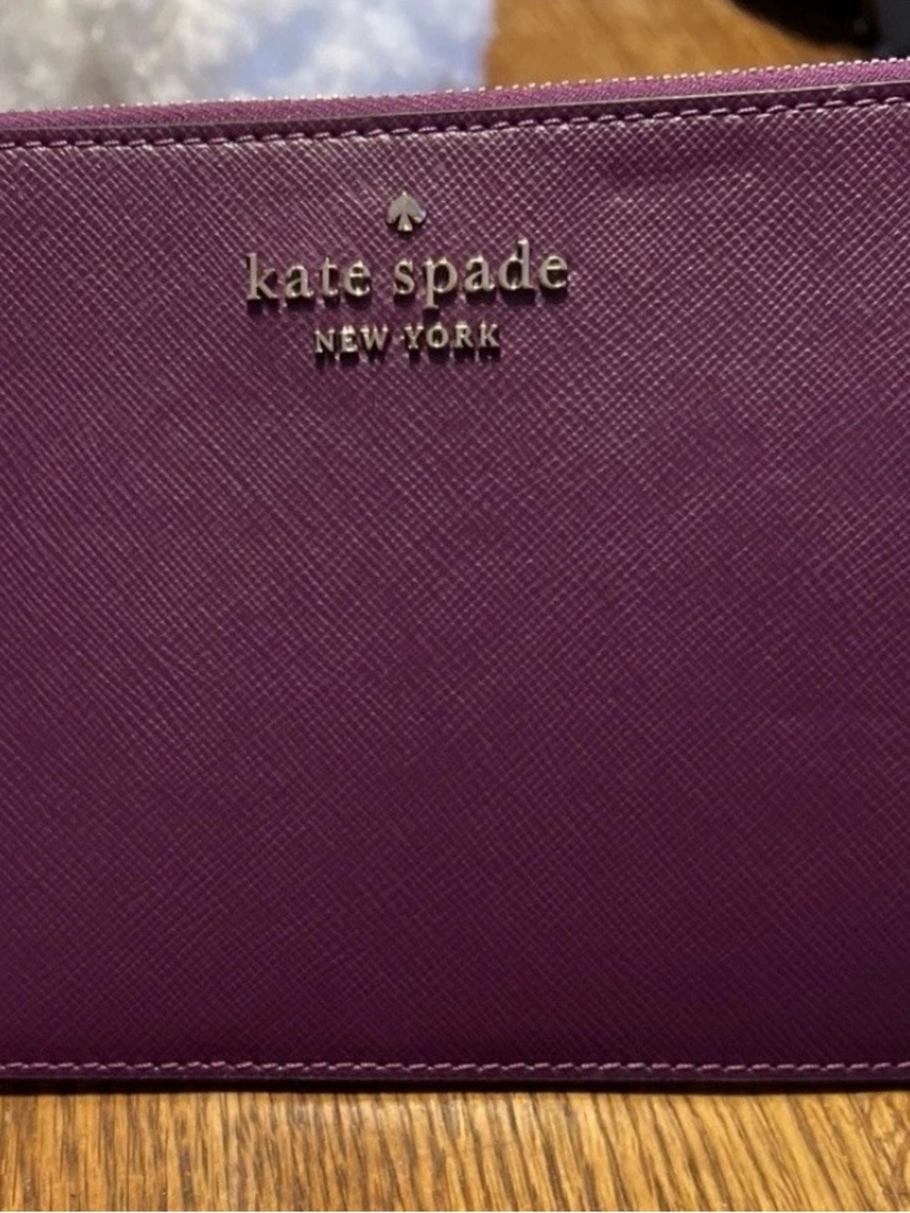 kate spade Plum Saffiano Leather Wallet/wristlet with Metal Logo